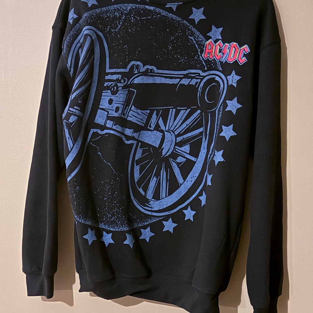 AC/DC Black and Blue Crewneck Sweater with Cannon Graphic